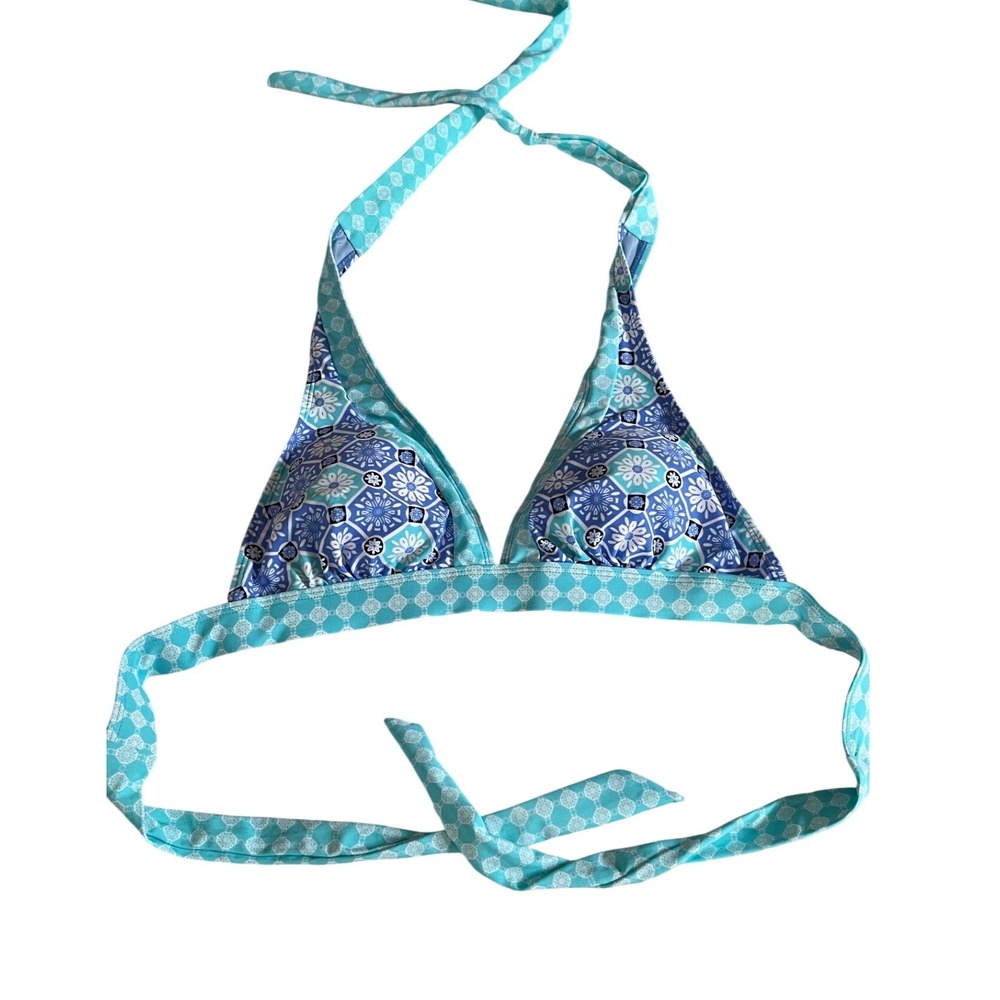 Stella Parker Collection Blue Charm Bikini Top Blue Geometric Halter Large NEW